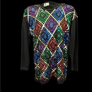 Vintage Maggie Barnes sequins harlequin style sweater